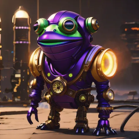 there is a (((steam punk))) frog with purple eyes and a purple cape, kermit the frog as thanos, cyberpunk frog, fantasy style 8 ...