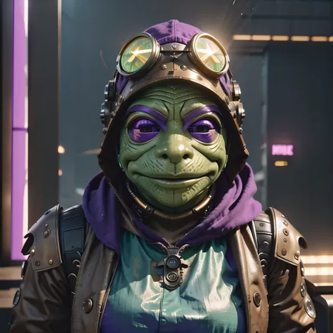 there is a (((steam punk))) frog with purple eyes and a purple cape, kermit the frog as thanos, cyberpunk frog, fantasy style 8 ...