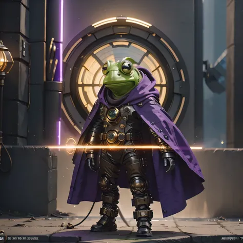 there is a (((steam punk))) frog with purple eyes and a purple cape, kermit the frog as thanos, cyberpunk frog, fantasy style 8 ...