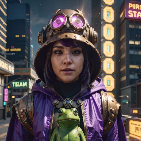 there is a (((steam punk))) frog with purple eyes and a purple cape, kermit the frog as thanos, cyberpunk frog, fantasy style 8 ...