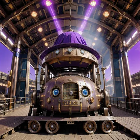 idol stage idol stage there is a (((steam punk))) frog with purple eyes and a purple cape, (one) fantasy style, 4k solar punk wa...