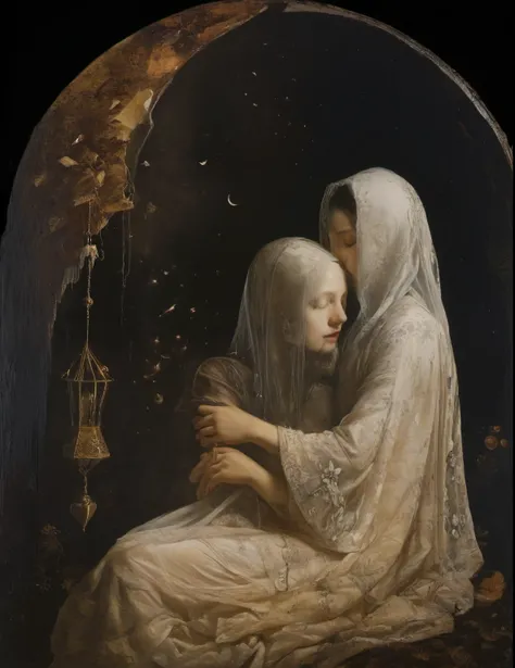 James Gurney, Surrealist art , dream-like, Mysterious, Provocative, symbolic, Complex, detailed,, (Gothic but very beautiful:1.4), (masterpiece, highest quality:1.4) , Nicola Samori Style, the lovers