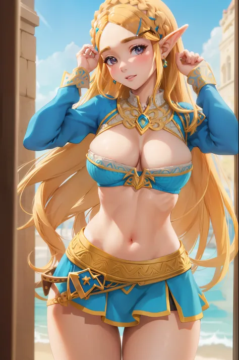 Un primer plano de ((la mejor calidad)), ((obra maestra)), (detallado), cara perfecta, sexy, Atractivo, ((4k)), tetas grandes, Princesa Zelda