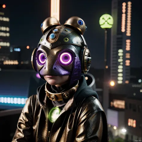 idol stage idol stage there is a (((steam punk))) frog with purple eyes and a purple cape, kermit the frog as thanos, cyberpunk frog, fantasy style 8 k octane render, super detailed render, small character. unreal engine 5, hyperdetailed fantasy character,...