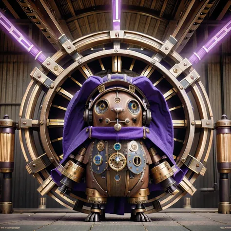 idol stage idol stage there is a (((steam punk))) frog with purple eyes and a purple cape, (one) Fantasy style, 4k solar punk wallpaperone