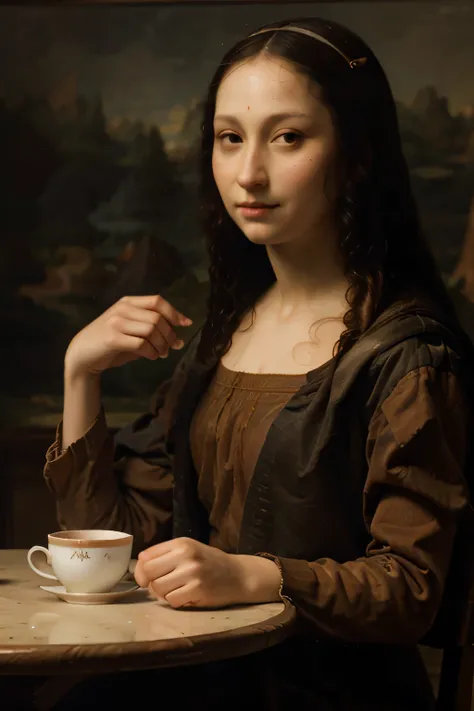 Mona Lisa having tea with tapioca