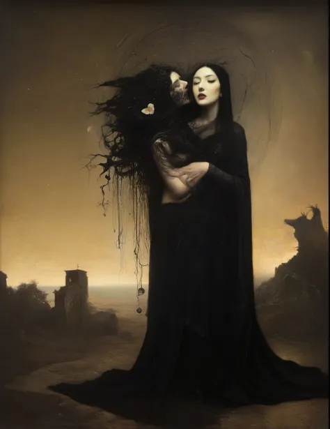 James Gurney, Surrealist art , dream-like, Mysterious, Provocative, symbolic, Complex, detailed,, (Gothic but very beautiful:1.4), (masterpiece, highest quality:1.4) , Nicola Samori Style, Lovers