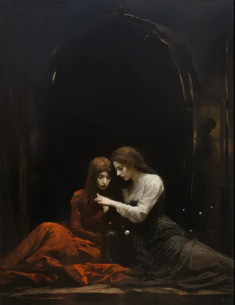 James Gurney, Surrealist art , dream-like, Mysterious, Provocative, symbolic, Complex, detailed,, (Gothic but very beautiful:1.4), (masterpiece, highest quality:1.4) , Nicola Samori Style, the lovers