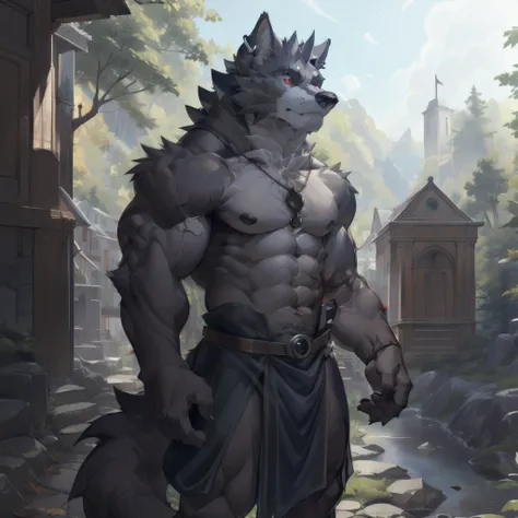 (masterpiece, best quality, hi res, extreme detail, detailed background:1.4

a powerful and majestic black wolf stands before yo...