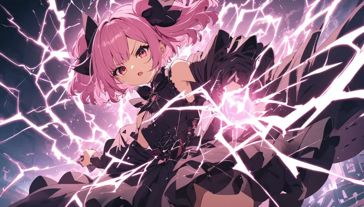 cool女の子, Pink Hair, cool, mysterious,Fighting by manipulating electricity