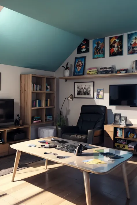 A corner of a peaked attic,Cool girly game themed room,live streaming,Gaming,Design Desk,draw,Young people like it,Have a distinct personal theme style,Fashion,Cool,