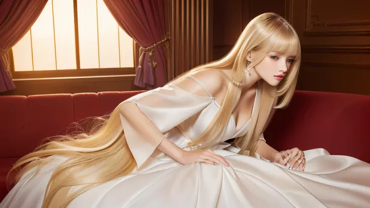 ((highest quality)), ((masterpiece)), (Get used to it), Perfect Face　(1 girl)　(French)　(she is 15 years old、The cutest teen in France.)　((highest quality)), ((masterpiece)), length blonde hair 　length, Shining golden hair,Golden Silky Hair, Straight blonde...