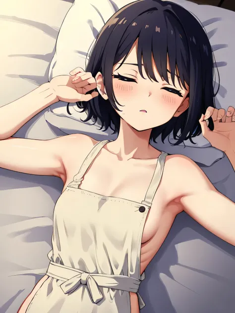 1. Beautiful woman in naked apron, short hair, Small breasts,Black Hair, Hospital Beautiful Cute High Quality Sleeping in bed Sleep Sexy