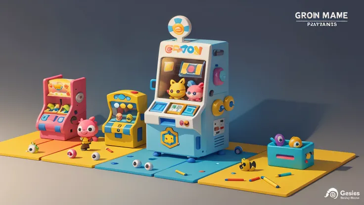 Pokémon Gachapon Machine Promotional Color Picture，Close-up of a gashapon machine with a logo,video game item,Promotional renderings,Background Pokémon style