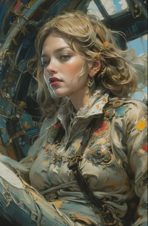 A beautiful portrait of a female pilot, Dream of flying through the sky, forerunner, Marlene Dietrich, Icons of decadence, pretty much beautiful face, Ultra-detailed paintings inspired by WLOP, ArtStation Trends, Fantasy art, intricate WLOP, art of WLOP, W...