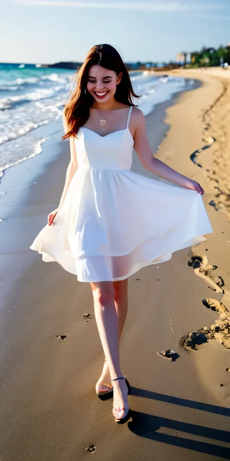 Girl in a white dress on the beach