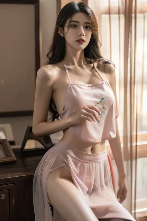 original photo，best quality），（lifelike，Photo lifelike：1.3），best quality，Very detailed，masterpiece，Super detailed，illustration，1 girl，Dominant_Body，Huge breasts，，Dance skirts，Dynamic Angle，World Masters Theatre，messy_long_hair，best quality，Extremely detaile...