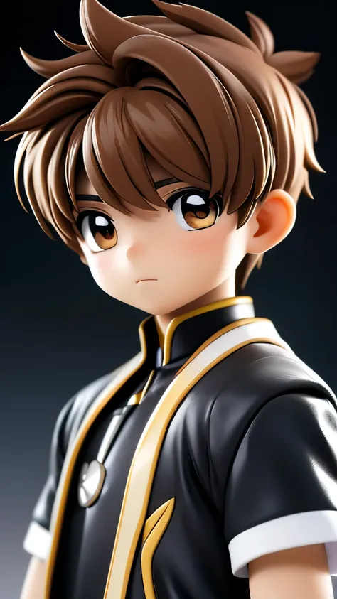 1 boy，little boy，li syaoran，李little wolf，little wolf，short brown hair，brown eyes，black and white jacket，white dream background，u...