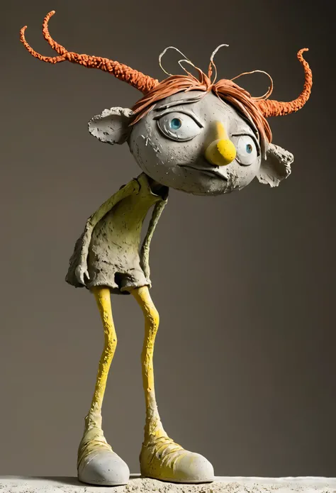 (best quality:1.2),ultra-light Clay, Clay, Pottery, distressed, dirty, mineral pigments, 3D Clay sculpture art, Clay sculpture, Rough surface, (Art work,Pee Herman, as a puppet,Long legs,concept art,)