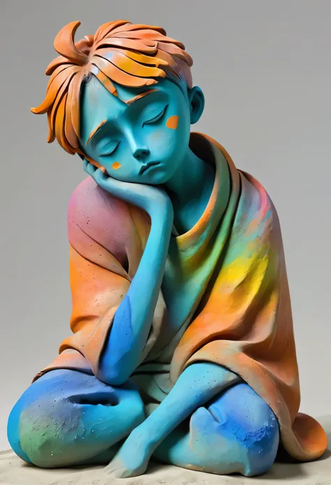 A sad clay boy,Fusion of colors