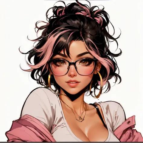 A cartoon of a woman with glasses and a pink shirt, in the Estilo Artgerm, Retrato de Artgerm, Estilo Artgerm, estilo de arte dos desenhos animados, graphic artist artgerm, Estilo Artgerm, Retrato de RossDraws, Lois van Baarle e Rossdraws, retrato detalhad...