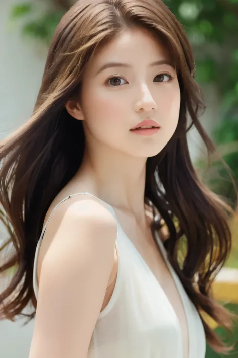 depth of field, lifelike, realistic, super detailed, beautiful, slender, cute, 30s, beautiful features, actress, mature, upper body, bright brown hair, thin hair, small face, live-action, highest quality, very elaborate CG Unity 8K wallpaper, ultra high re...