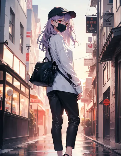 (Close-up:1.3),Realistic,highest quality, Super detailed, High-quality CG rendering, The most delicate and beautiful, Floating softly, High resolution, (1 female), (highest quality,4K,8k,masterpiece:1.2), Light purple hair,Long Hair,Red eyes,(White oversiz...