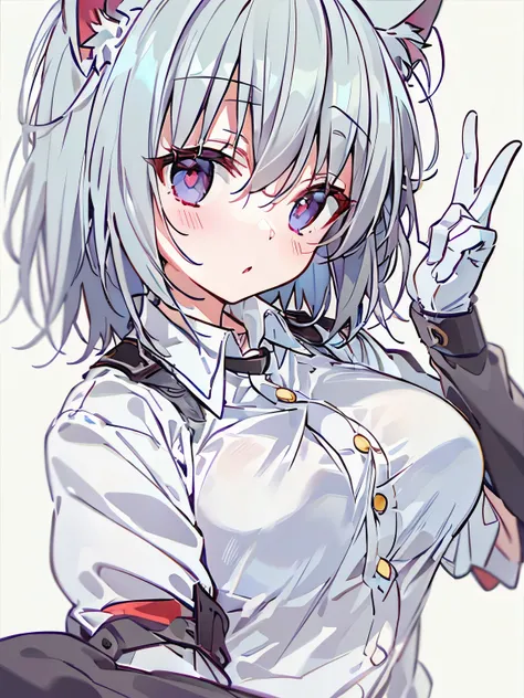 nsfw,koneko toujou (dxd),gray hair,short hair,kitten&#39;s uniform,,white shirt,skirt,(perfect hands),(perfect anatomy),(masterp...