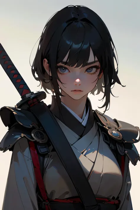 (8k, highest quality, masterpiece:1.2), (Realistic:1.4), RAW Photos, highest quality, Ultra-high resolution, Best Shadow, (whole body:1.4), Short-haired female, Japanese Armor, Samurai sword, Large and amazing environment, Horror, dark Horror, Highly detai...