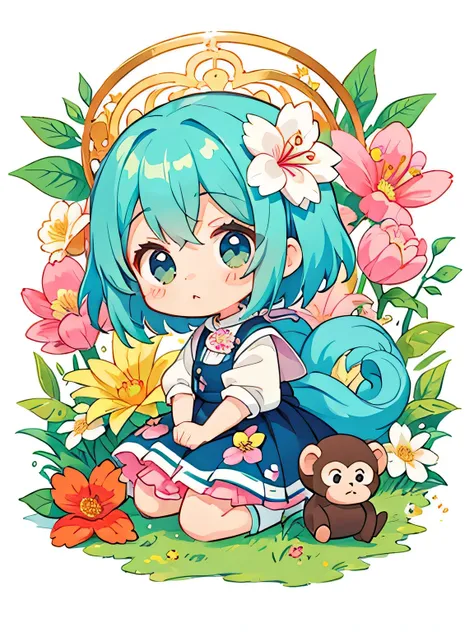 Tiv Style, Kawaii Design, The most beautiful girl of all time、Chibi, cute monkey, Colorful flowers