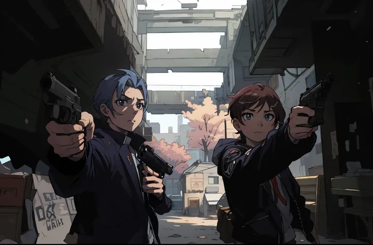 highest quality, Anime Style,Shoot a gun