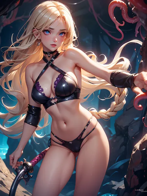 nsfw,Master piece,best quality,ultra-detailed,high resolution,octane render,valkyrie,blonde hair,shining hair,(1 girl),beautiful girl,beautiful mature face,panty shot, ((detailed cameltoe)),white side-tie panties,garter belt,bare shoulders,seductive young ...