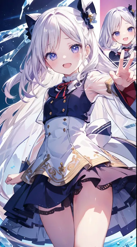 Masterpiece、Highest quality、highest quality、((((Transparency))))、(Open Mouth Smile)、Shiny hair quality、Small face、Dynamic pose、Super detailed, beautiful, wide eyes、Ultra-detailed, clear and beautiful faces、(cute illustration:1.2), High-resolution, ultra-de...