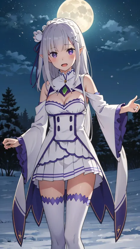 {{{masterpiece}}}, {{{best quality}}}, {{ultra-detailed}}, {illustration}, {{an extremely delicate and beautiful}}, 8k,NSFW, Emilia(Re:Zero), phemilia,1girl, purple eyes, long hair, x hair ornament, white hair, white rose, tiara, braid, low-tied long hair,...