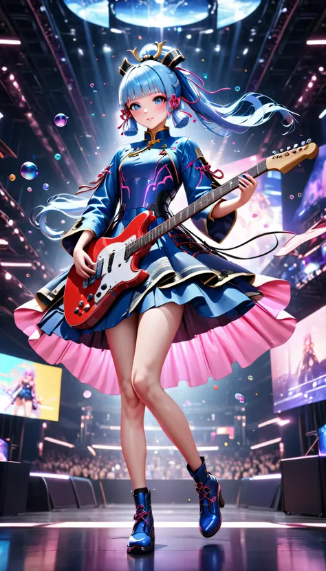 masterpiece), (best quality), (super detailed),(lifelike：1.37), (an idol playing electric guitar on stage), (face painting:0.8),...