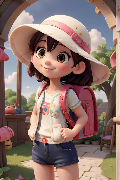 masterpiece, highest quality, High resolution, Very detailed, Detailed Background, Cinema Lighting, One girl, View your viewers, garden, naked,Sun hat, smile, wearing Randoseru Backpack, (Randoseru Backpack:1.0), Are standing