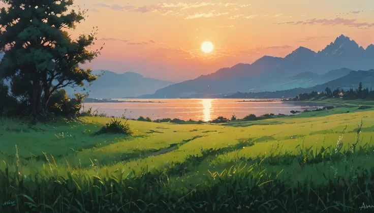 The View Outside but everything is grass,dawn, by Alena Aenami, (masterpiece, best quality, perfect composition, very aesthetic, absurdres, ultra-detailed, intricate details, Professional, official art, Representative work:1.3)