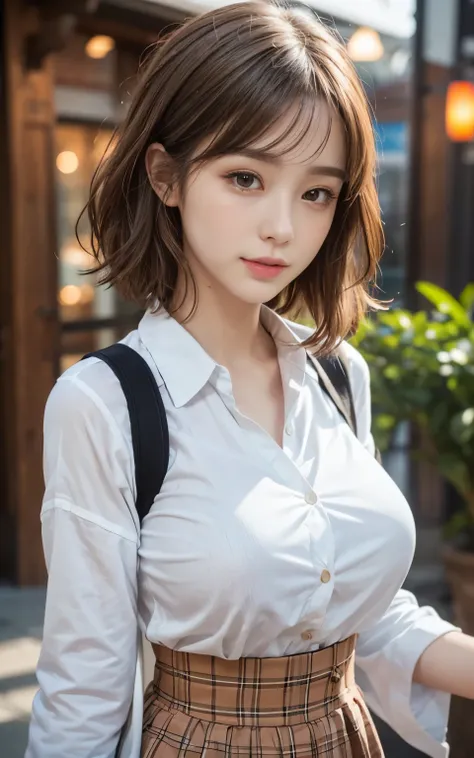 Cute 21 year old Japanese、shopping、Highly detailed facial features、Attention to detail、double eyelid、Beautiful thin nose、Sharp focus:1.2、beauty:1.4、(Light brown hair、short hair、)、Pure white skin、highest quality、masterpiece、超High resolution、(Realistic:1.4)、...