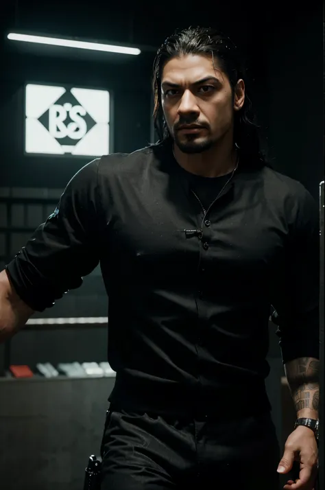 Generate a 3D Turn Roman Reigns into gangster . Use the RenderMan renderer. 3D. digital art. High definition, high contrast, high colour saturation