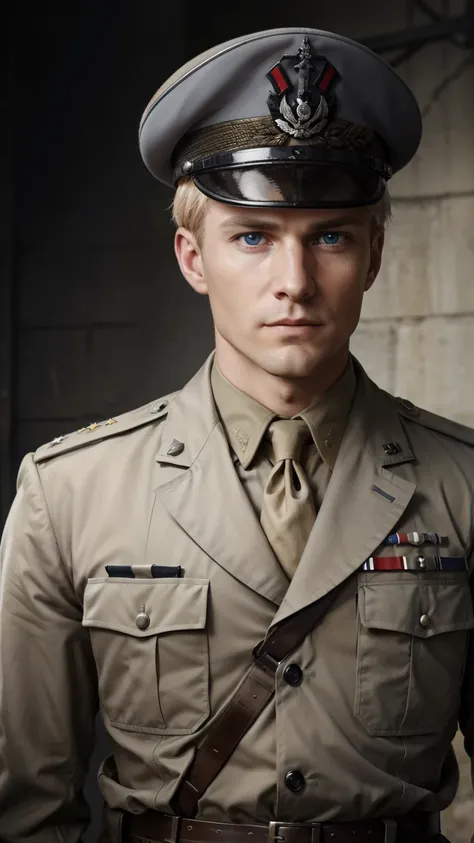 "craft a vivid narrative depicting a strikingly handsome, blond-haired german military officer who serves as a high-ranking offi...