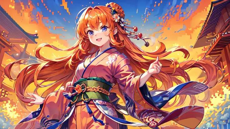 (((pixel,Pixel Art))),Pixel art,One beautiful girl,Orange Hair,Long Hair,masterpiece,(((highest quality))),(Japanese style:1.4),princess,trendy,(((Healing)))