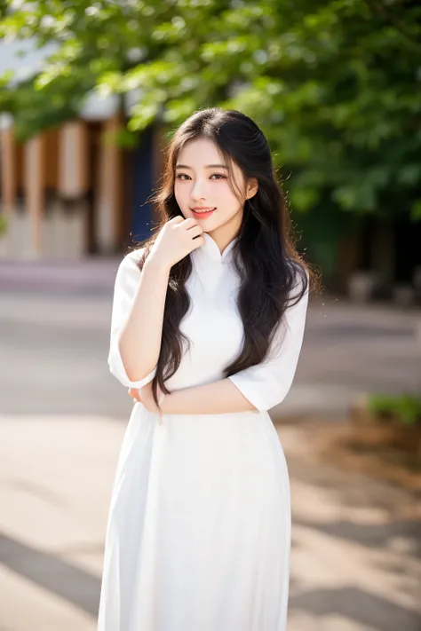 arafed woman in a white dress posing for a picture, vietnamese woman, a cute young woman, a young asian woman, asian girl with long hair, young asian girl, young asian woman, mai anh tran, a cute and beautiful young woman, ao dai, beautiful young asian wom...