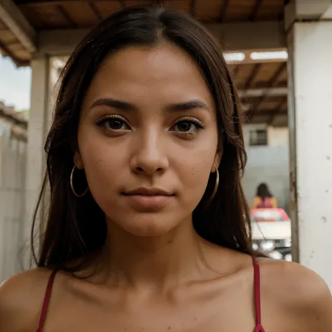 Una chica linda colombiana con una mirada hacia la camara mientras chupa un helado