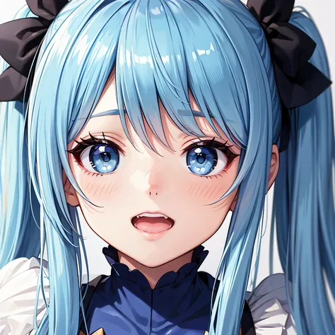 Light blue long hair、Beautiful girl with twin tails、The best face、Cute Costumes、Face close-up