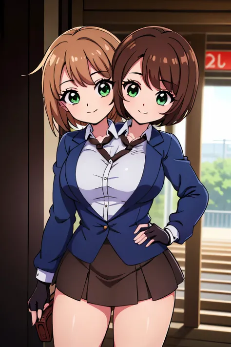 (masterpiece),(ultra-detailed), (high quality), (high resolution), (best quality:1.5, highres, UHD), highres, absurdo, ultra detail, ultra quality, Ultra resolution, 16k, ((2heads:1.5)), 1girl, ((anime girl with two heads)), (brown hair)  black blouse with...