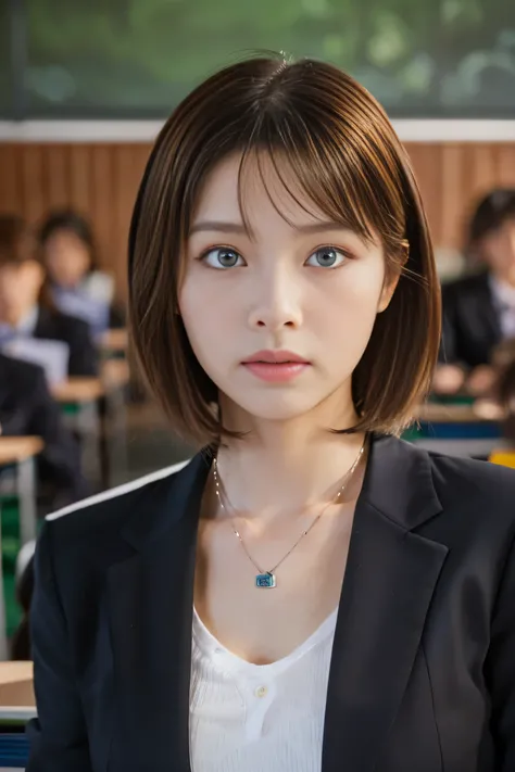 (18 year old female teacher:1.5)、(Teaching in a classroom:1.5), (Teaching something to students:1.2)、(Angry with a troubled face:1.5)、(The best quality at its best:1.4), (Super detailed), (Very detailed CG unified 16k), Beautiful woman with perfect figure:...