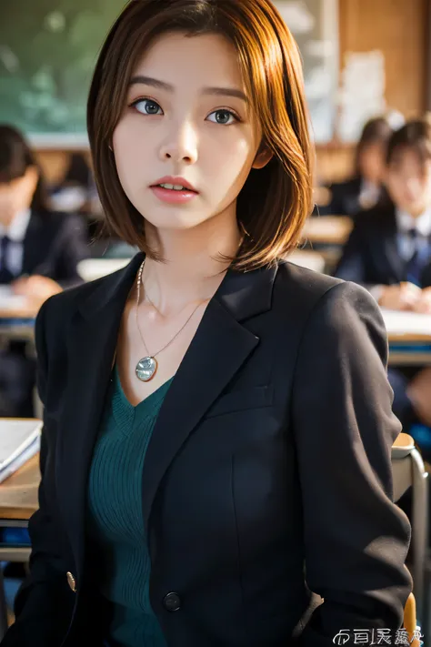 (18 year old female teacher:1.5)、(Teaching in a classroom:1.5), (Teaching something to students:1.2)、(Angry with a troubled face:1.5)、(The best quality at its best:1.4), (Super detailed), (Very detailed CG unified 16k), Beautiful woman with perfect figure:...