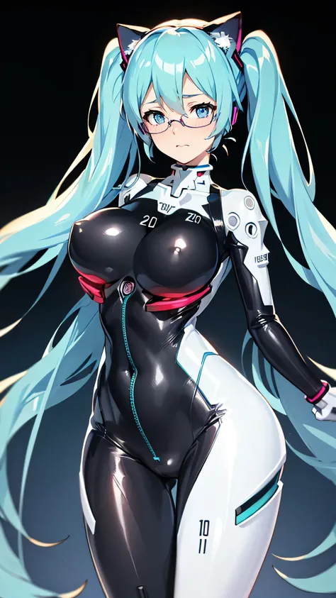 Hatsune Miku Vocaloid, Twin Tails, Light Blue Eyes, Light Blue Hair, Pichi Pichi Bodysuit, plug suit Neon Genesis Evangelion, Ultimate Physical Beauty, Beautiful Eyes, embarrassed look , ((Big Breasts)), 8K CG, Top Quality, Best Image Quality, 2D digital i...