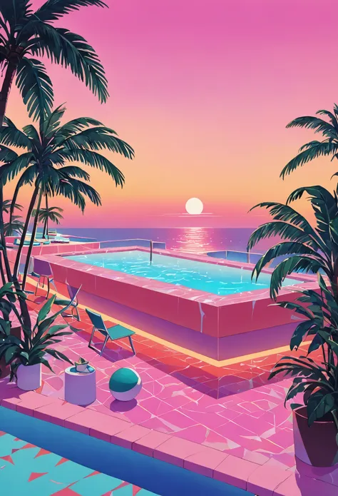 envision an artwork deeply immersed in the vaporwave aesthetic of the 80s, inspired by yoko honda’s vibrant style. picture a ret...