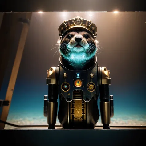 An otter (((steam punk))) otters3 D rendering digital art, (underwater world home) fantasy style, 8 k solar punk wallpaper，Close-up of a robot with a light on its head, cyber steampunk 8 k 3 d, 3 d render Bepple,otters. Unreal Engine 5, Bepple. Octane Rend...